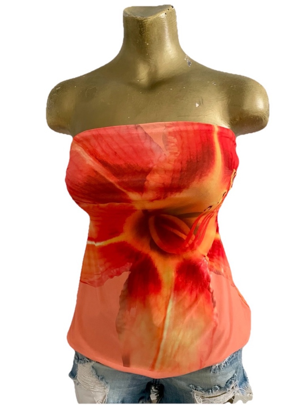 MILK & HONEY Tropical FLORAL STRAPLESS TOP With Removeable Tie Size XS New